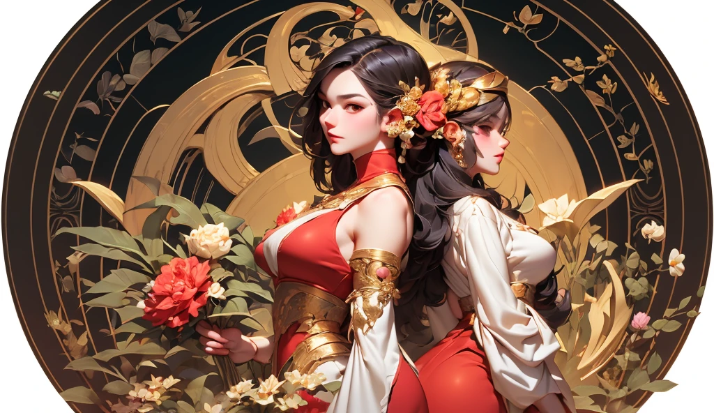 the model pose is to be taken as a beauty of chinese art, the statue of the oriental beauty with long hair is shown in the statue with a long and a beautiful, 1girl, jewelry, flower, earrings, long hair, solo, hair ornament, chinese clothes, blue eyes, looking at viewer, upper body