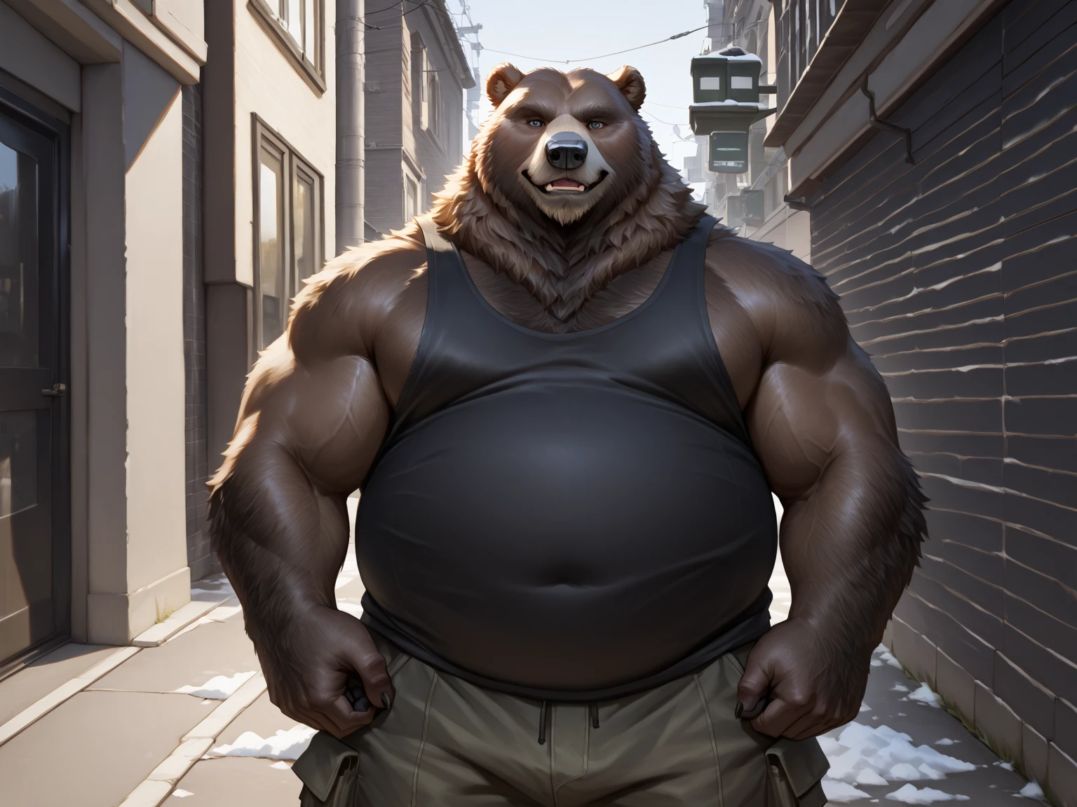 ((Masterpiece)),((Hight quality)),((Hught Detailed)),((Realistic,)) Anime Artistic masterpiece art, Obese muscle bear (massive obese, strong legs and arms, hairy, incredibly big looking) Long shot photo, Real life, bear (Massive, broad shoulders, strong legs and arms, hairy) Obese muscle citizen (massive obese, strong legs and arms, hairy, incredibly big looking), Anatomy of character, Tensei Shitara slime Datta Ken, Real life, Anime serie, Anime Dungeons and Dragons character, Obese muscle Obese normal Werebear man, full body pic (obese, strong legs and arms, very hairy like a bear) normal Werebear man. Obese muscle fat man (bulky, wide, broad shoulders), Citizen obese Werebear Man. in a town