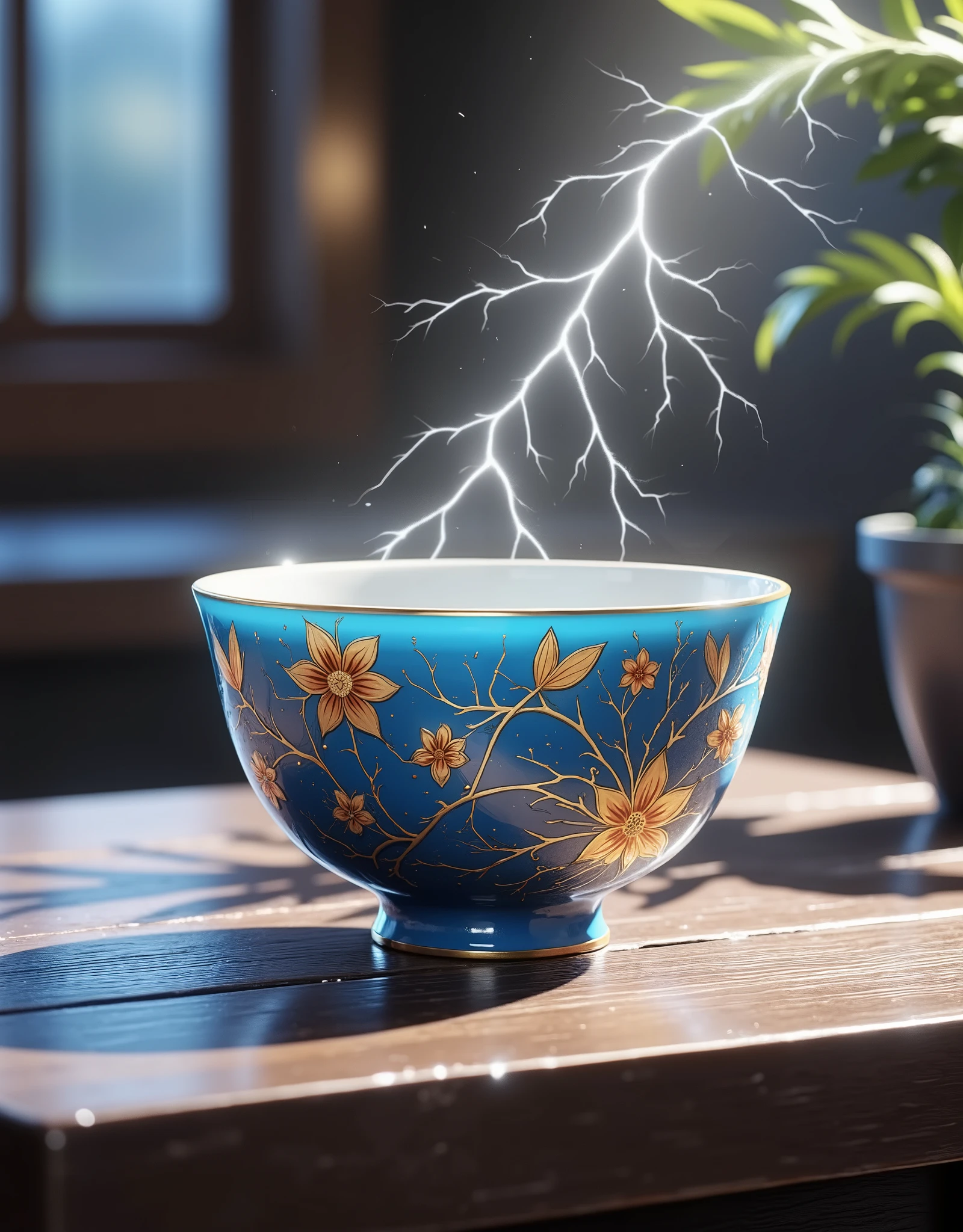 High Quality, 4K, 8K, Exquisite Details, Gold Leaf on a Blue Teacup, Ceramics, art, Japan, Exquisite Pottery, Handmade Luster, Japanese Textures, Traditional Crafts, Craftsmanship, perfect work, Masterpiece, real, realistic, Advanced Lighting, HDR, UHD, vivid colors, bokeh effect similar to