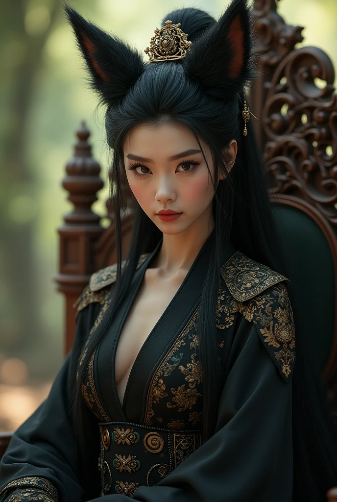 Mysterious Forest、Hair Flow、 ((Highest quality、masterpiece、8k、Best image quality、Ultra-high resolution、Award-winning works)、(Accurate anatomy:1.1)、(Look at me and smile:1.1)、Shining fair skin with Ultra-high resolution、The most detailed face、Ultra-high resolution detailed face、Ultra-high resolution hair、(Ultra-high resolutionのeyes :1.1)、Beautiful face drawn in every detail、(Blurred Background:1.1)、Ancient Islamic clothing, Chest to chest, tattoo, Old ruins in the background、Black leopard