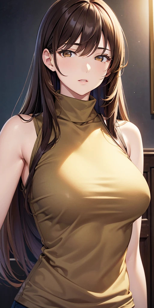 Masterpiece,Highest quality,8k,Ultra-high resolution,appropriate margins,lighting,Depicted from the waist up,BREAK,(1 person),Very beautiful adult woman,Slim body,(The richest big breasts),Deep cleavage,Moisturized Skin,BREAK,(Black Hair),Forehead,mascara,Red eyeliner,Light pink lip,Thin teak,Thin eyebrows,BREAK,Light blue eyes,BREAK,Bright expression,Open your mouth a little,BREAK,A little long hair,Unshaven,BREAK,(Red Sleeveless Sweater),(Shorts),BREAK,Eye contact