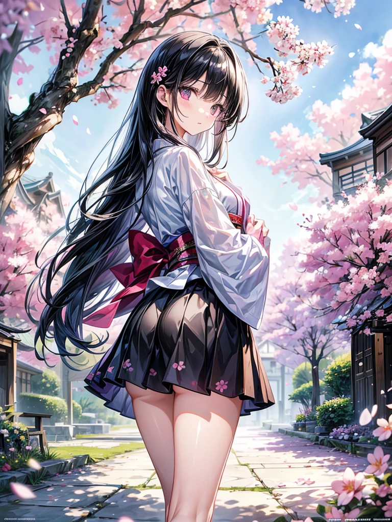 high quality, 最high quality, photo-Realistic, RAW Photos, Realistic, ultra Realistic 8k cg, Very detailed, High resolution, masterpiece, One girl, Long Hair, Black Hair, Iris, Unfold the skirt,Skirt Lift, Intricate details, Detailed Texture, In detail, Extra large breasts, super mini skirt, plump, gorgeous ornaments, embroidery