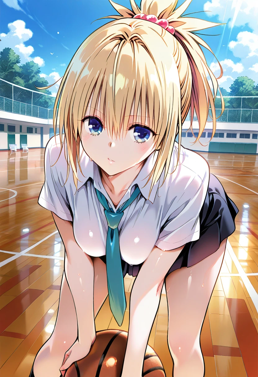 highest quality, ultra high resolution, (realistic: ),(A junior high school student wearing white tennis wear2people))(((Please open your legs a little)))full body portrait,locker room、Change of clothes,loose socks、Embroidered panties、embroidery bra、nipple、ponytail、earrings.mini skirt、Tuck up your shirt