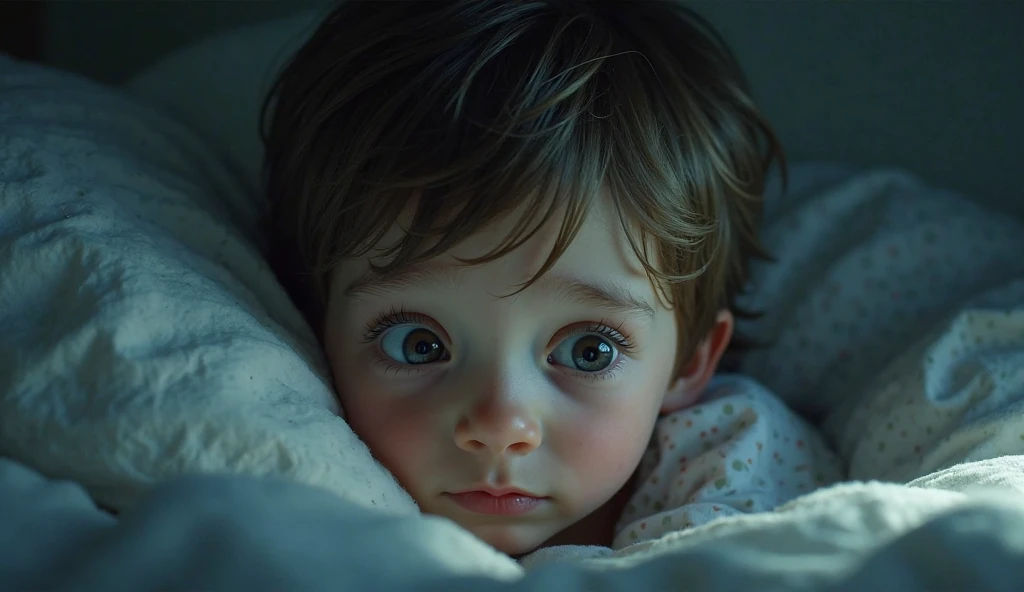 makes image of a white man, 3, model type, with short dark hair, with blue eyes, wearing pajamas buttoned up to the neck, lying down on a bed, touching your body.