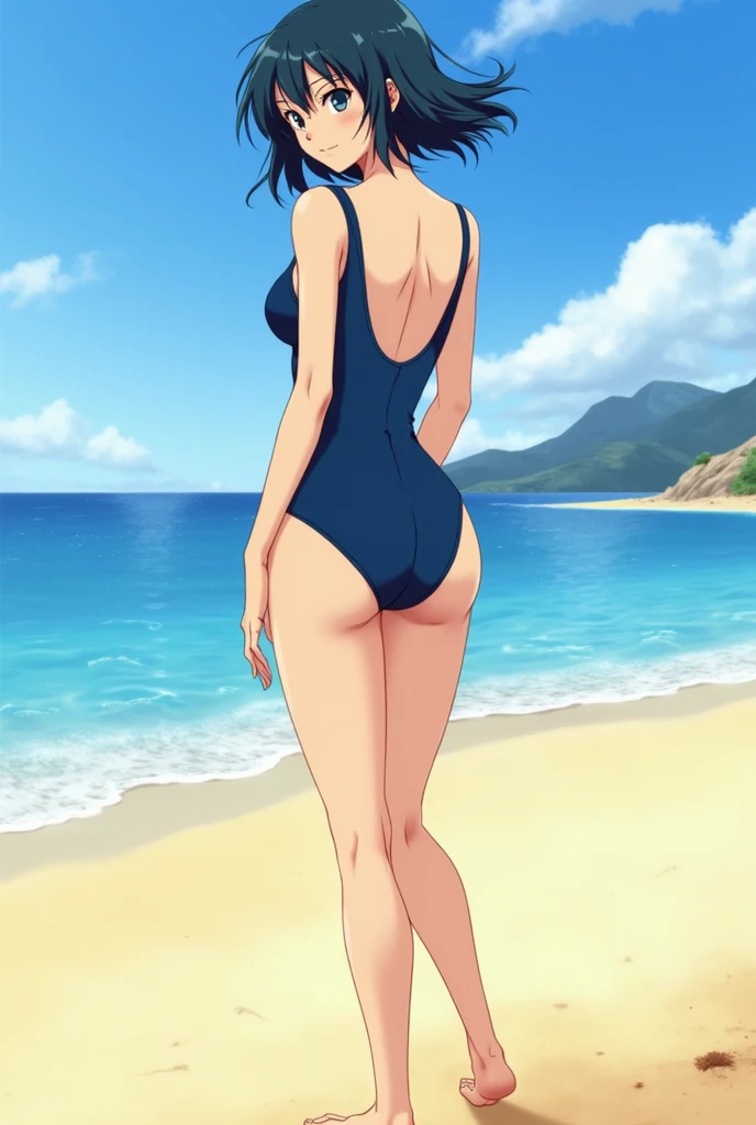 sakurajima mai, mai-san, (masterpiece), white bikini, 1girl, solo, (high resolution), beach view, ocean view, tsundere