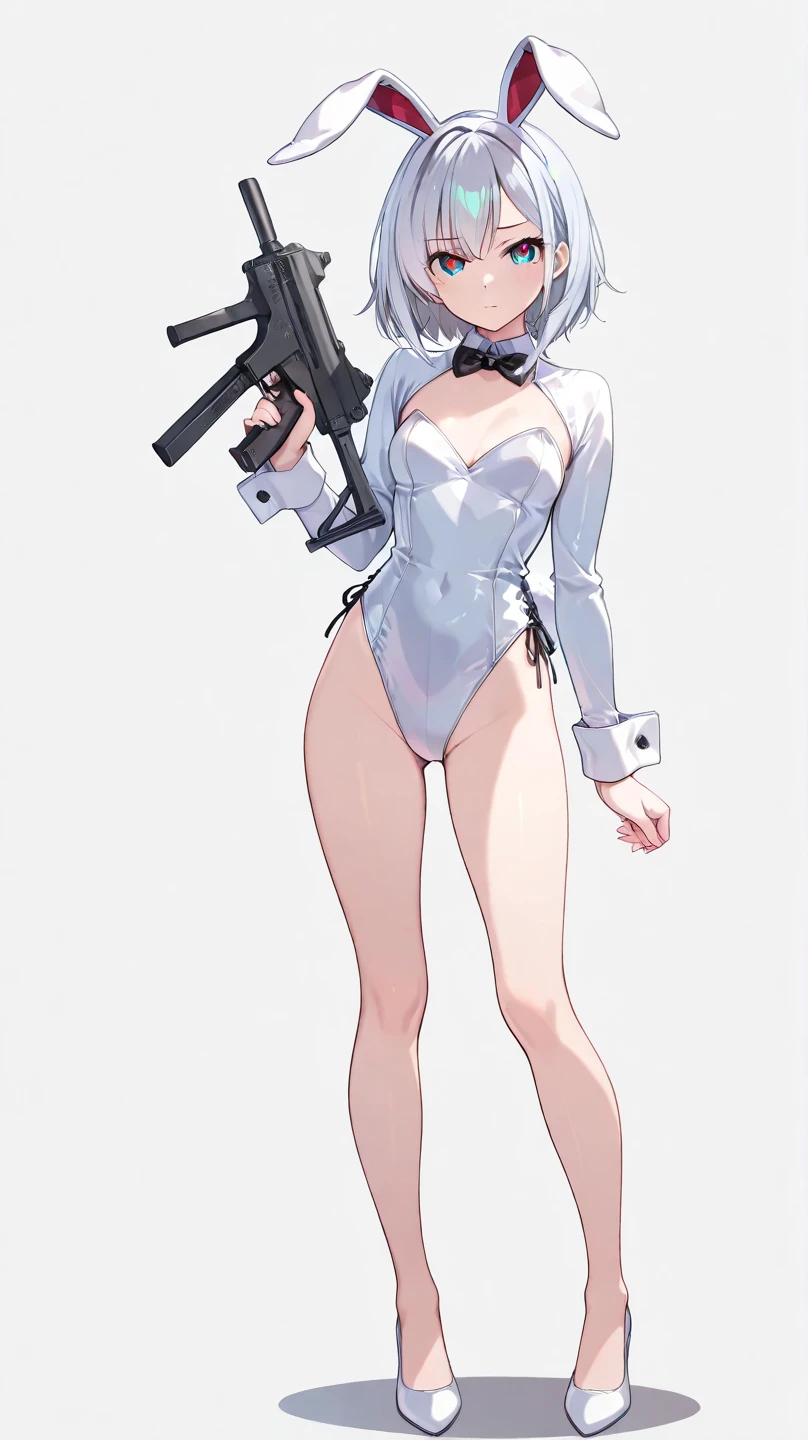 1 girl，solo，White hair，长White hair，White knee-high socks，no shoes，Deep V one-piece swimsuit