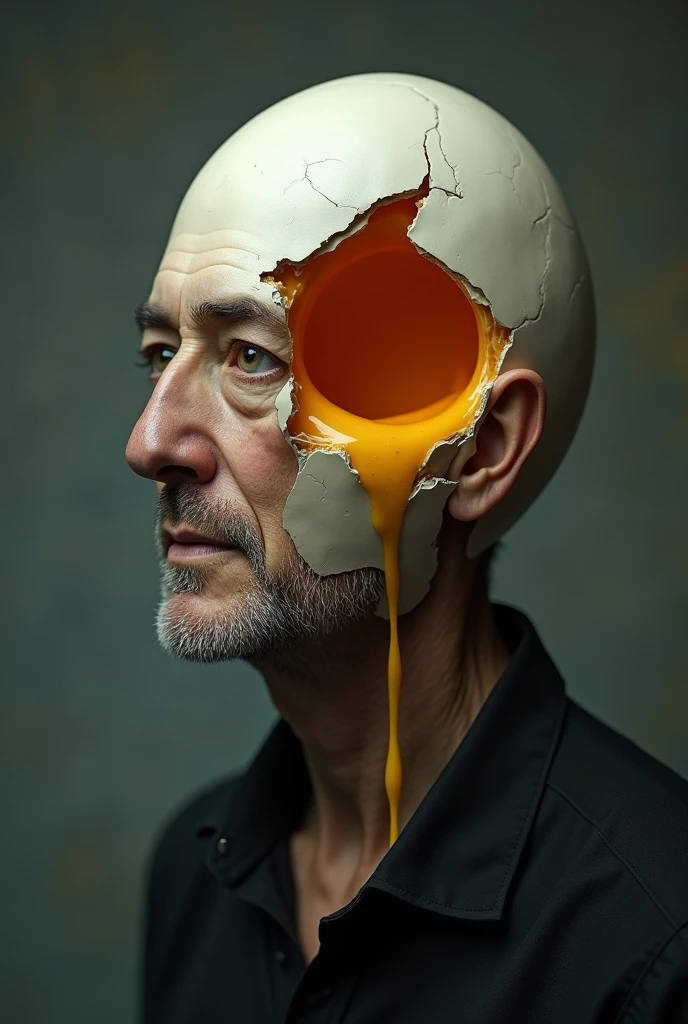 Boiled egg with egg yolk looks like a human head, morph, photo realistic