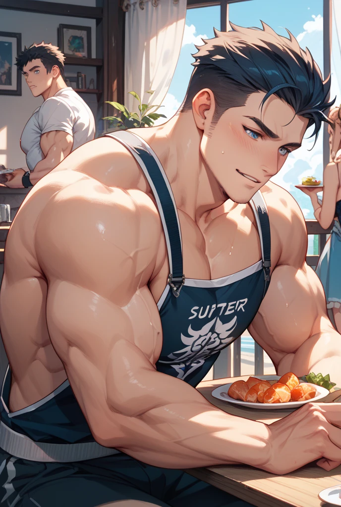 1 male, handsome Japanese male model, high resolution 4k, adult, perfect face, detailed eyes and face, muscular, white eyebrow hair, white eyelashes, Naked torso, Detailed face, perfect face, real skin texture, detail Perfect hand, details, Real and complete hand details, unreal engine, hd picture, satoru gojo, Jujutsu kaisen, white hair, short hair ,hair between eyes ,blue eyes, white skin, Open jacket, Necklace