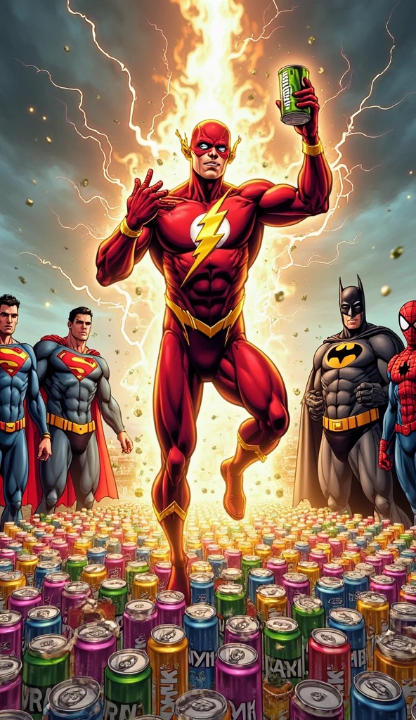 1. Dynamic comic-style scene showing Flash surrounded by a massive ...