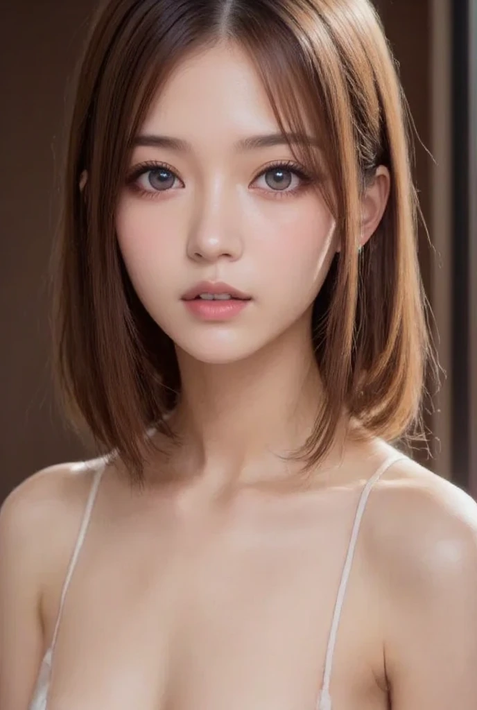 masutepiece, Best Quality, Illustration, Ultra-detailed, finely detail, hight resolution, 8K Wallpaper, Perfect dynamic composition, Beautiful detailed eyes, Women's Fashion Summer,Short bob hair,mid-chest, Natural Color Lip, Bold sexy poses,Smile,Harajuku、20 years girl、Cute、Sexy shot looking at camera
