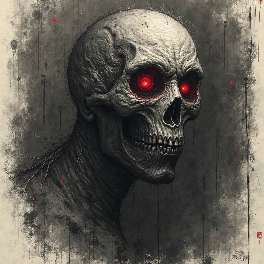 no eyes, horror, blood, empty eye sockets, body horror, dark ambience, scary background