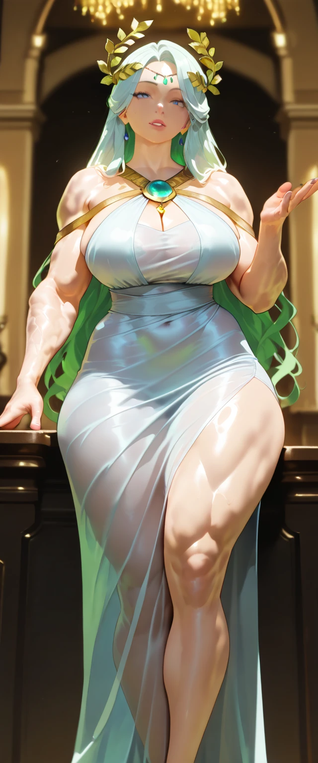 Beautiful woman in intricate Avant-Garde and Sculptural Outfit boobs medium orange hair & eyes naked full body