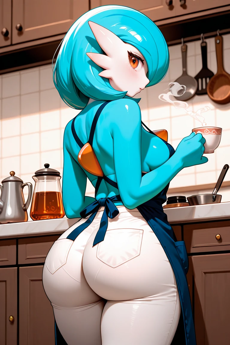 Felicia, blue hair, green eyes, cute smile, happy, big breats, big ass, in a train with a cat theme, sitting in a table drinking coffe.