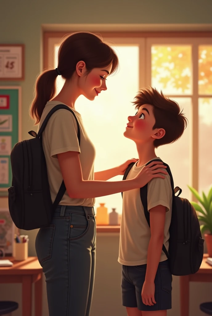 I am standing and talking to a child in the class