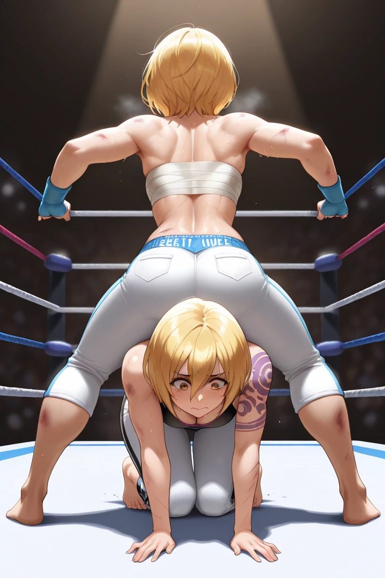 Sweaty and intense orgasm、Full Color、ふたなり女子レスラーとショタ少年wrestlingラー、Dynamic Pose、leotard、Dazzling Light、wrestling、An enthusiastic crowd watches、Erected in a sheer latex wrestling outfit2A shota boy and a female futanari wrestler are posing、Orgasm Face。Lying on your back、