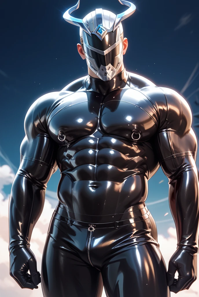 Highest quality, Highest quality, High quality illustrations, masterpiece, Ultra-high resolution, Detailed Background, Ranch, horse小屋, Inside the stable, Absurd, Perfect Anatomy, performance, Good lighting, Shadows in the movies(kemono, Furry Personifi猫ion), horse, Muscle Body, Rubber Suit, Bodysuits, Red harness, Rubber mask, big null bulge, From the side