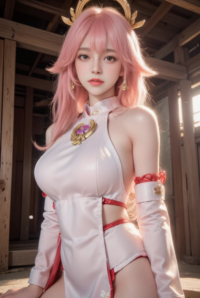 realistically, A high resolution, 1 woman, shiny skins, Alone, Tattoos are, jewely, red pink lips, Long gray hair, eBlue eyes, close your mouth, butt lift, On the cheongsam, Sakura NS