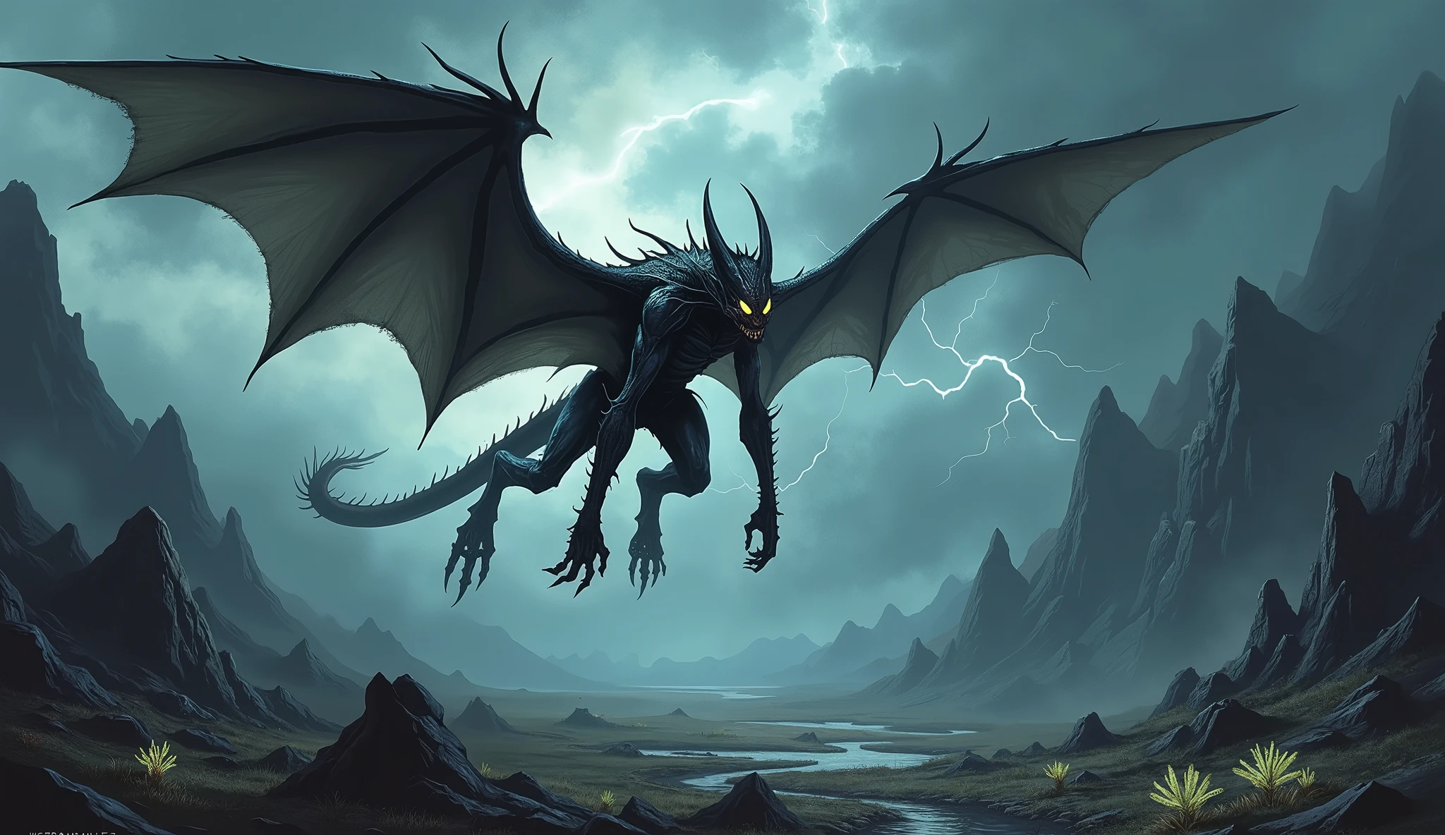 (Better image quality) a scary monster with wings .