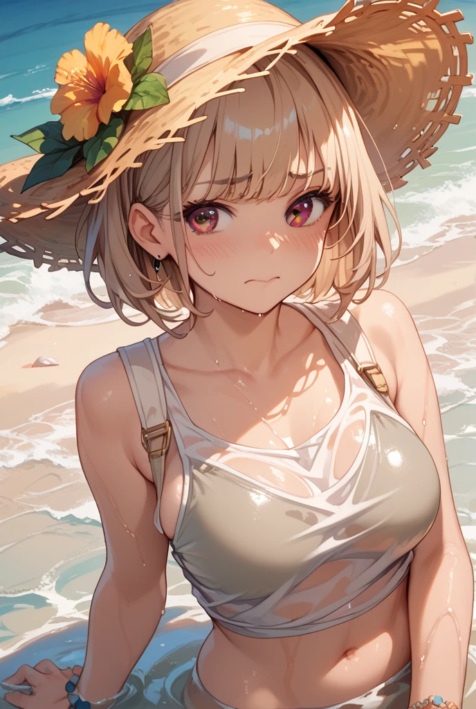 masterpiece, best quality, highres,
1girl, medium breasts, mature_women, mature_female,
white dress, beach, sun, sunglasses on head, headshades,
 <lora:SunglassesOnHead:0.6>