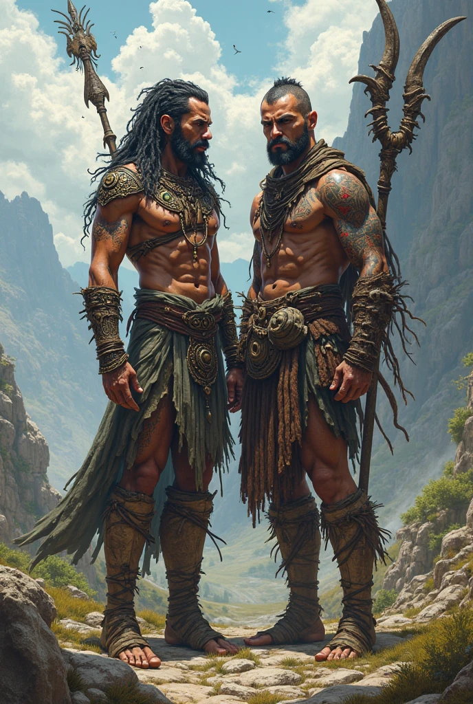 detailed, epic, dark fantasy, colorful, extremely handsome and sexy young man, brawny, messy hair, hairy body, tribal tattoos, skimpy revealing armor, ankle wraps, two-handed warhammer, lava battlefield