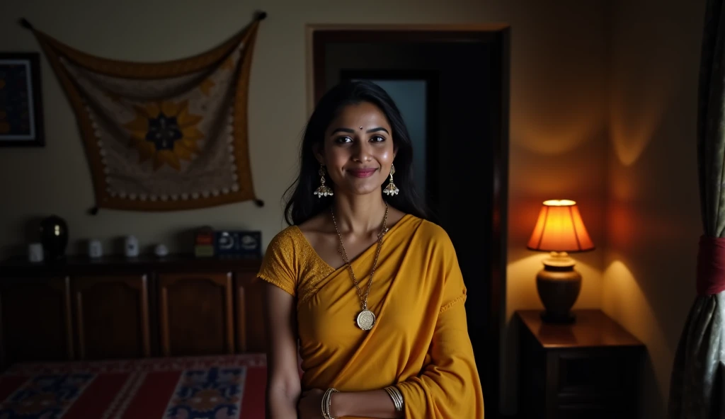 (Full body portrait:1.2),(((Sharpen))), market, RAW, 8k, hard light, realistic skin texture, (((photorealism)), closeup, there is a woman, she is fifty years old, looking like indian aunty, she is very beautiful, smiling face, westren lingire outfit, sexy, nfsw