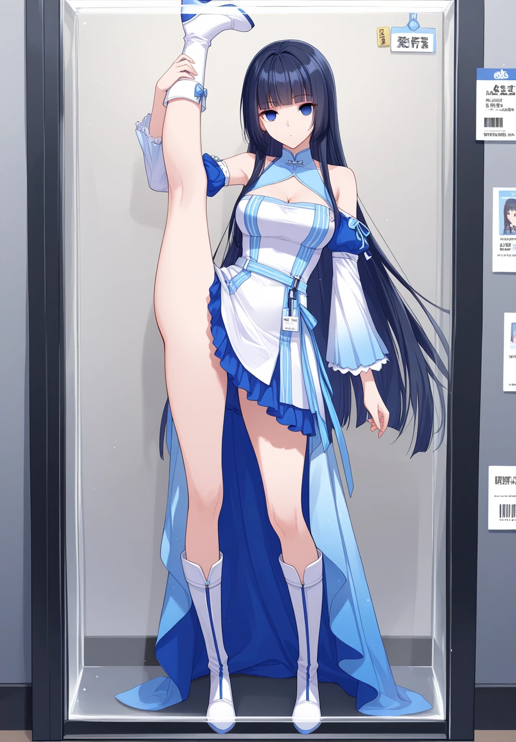 nsfw, 1girl, full_body, skinny, long_hair_tied_low, no shoes, small_hips, wear_sport_bra, blank_background, minor, flat_chest, tiny_breasts, small_tits, flat-chest, flatchest, naked, thin_legs, skinny_legs, legs_apart, standing, cum_filled