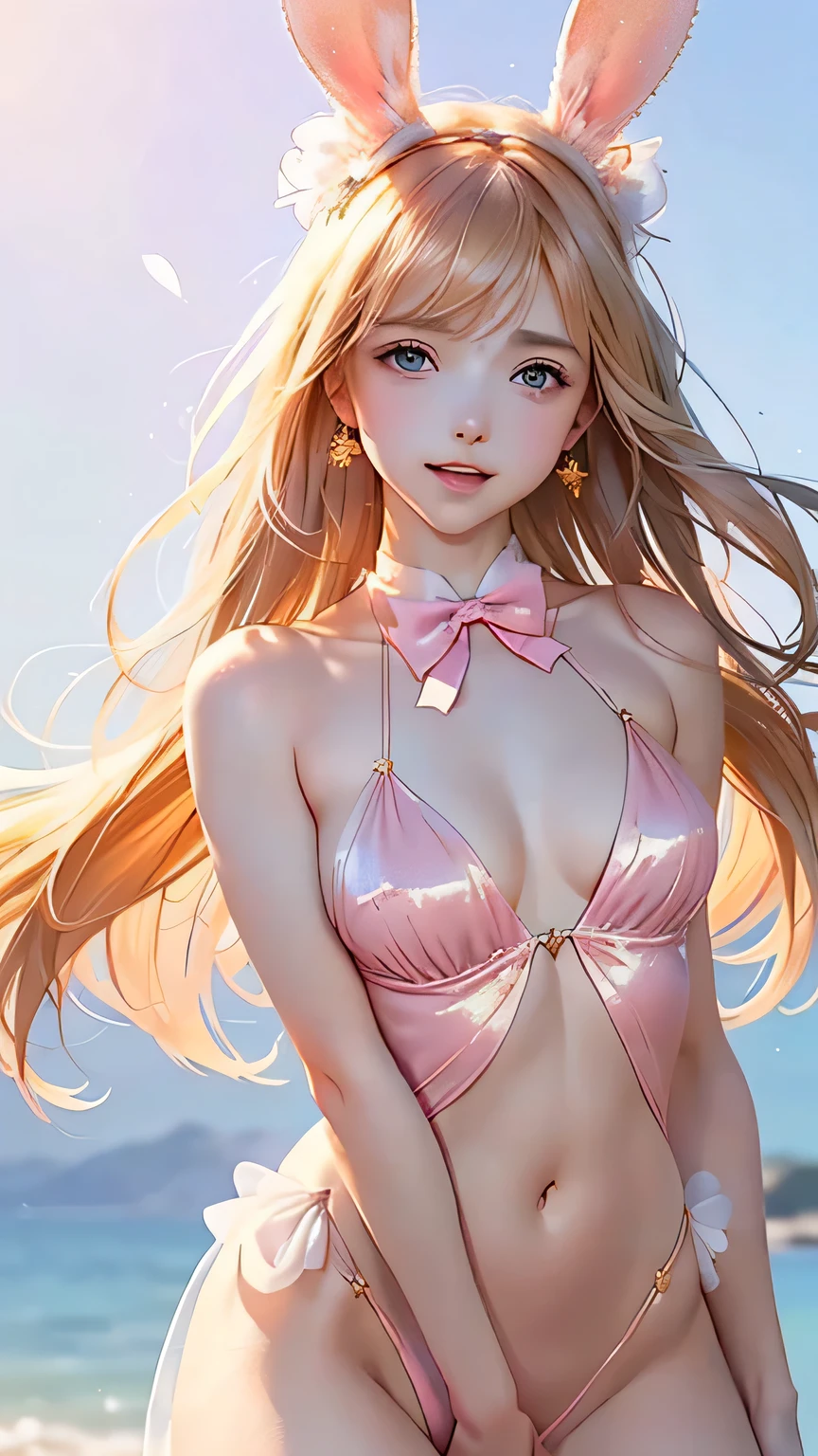 Beautiful blonde hair girl, bangs straight, green eyes, Star Eyes, skin fair, delicate and pink lips, sweet smile