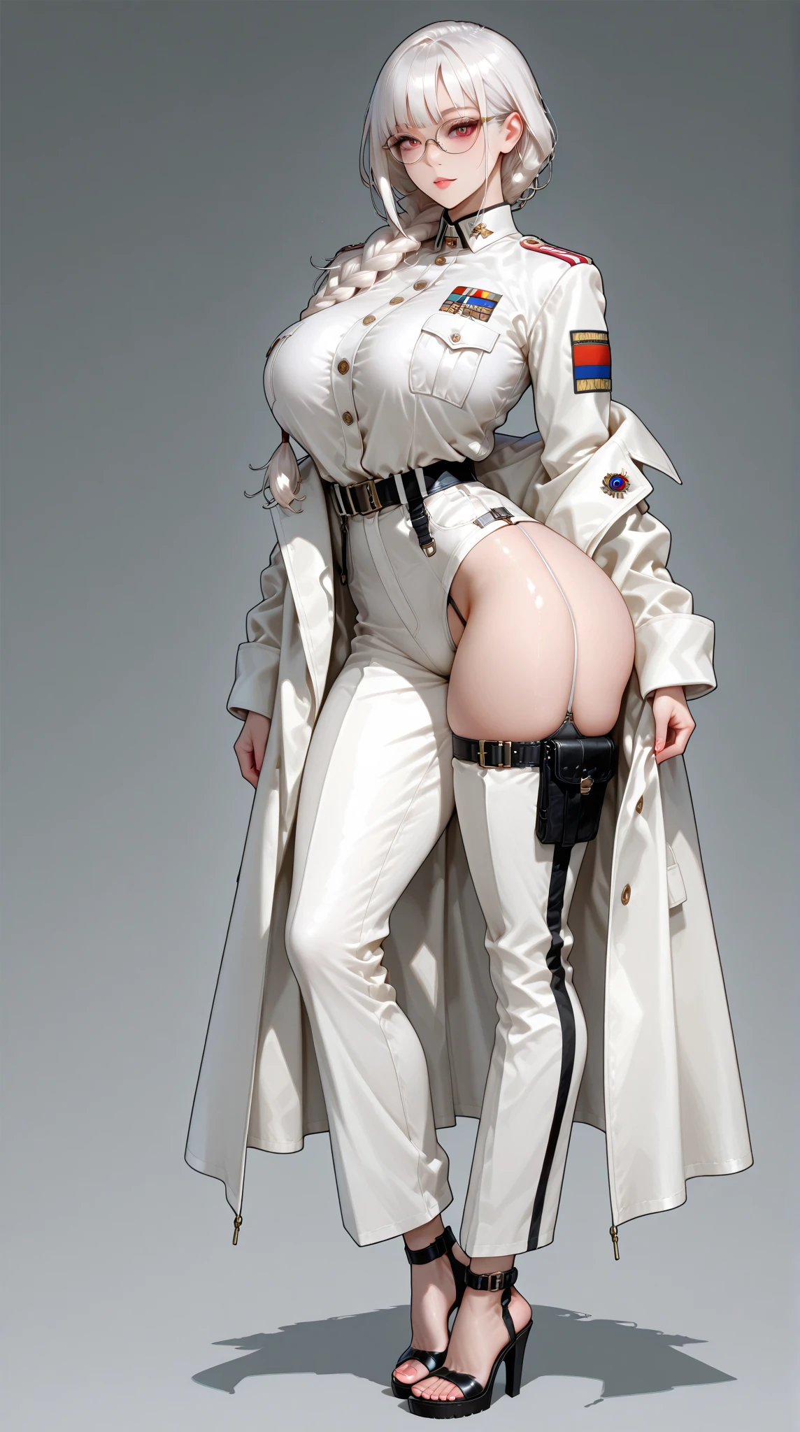 (Masterpiece, plain background:1.2) 1sologirl standing straightforward symmetrical wearing only whitish heels 👠 silver white hair 😍 👌 😀 ✨️ ♥️ ❤️pupils eyes symbol, long red fluffy bunny ears, luna konosuba, white stockings and sleeves bending over pose