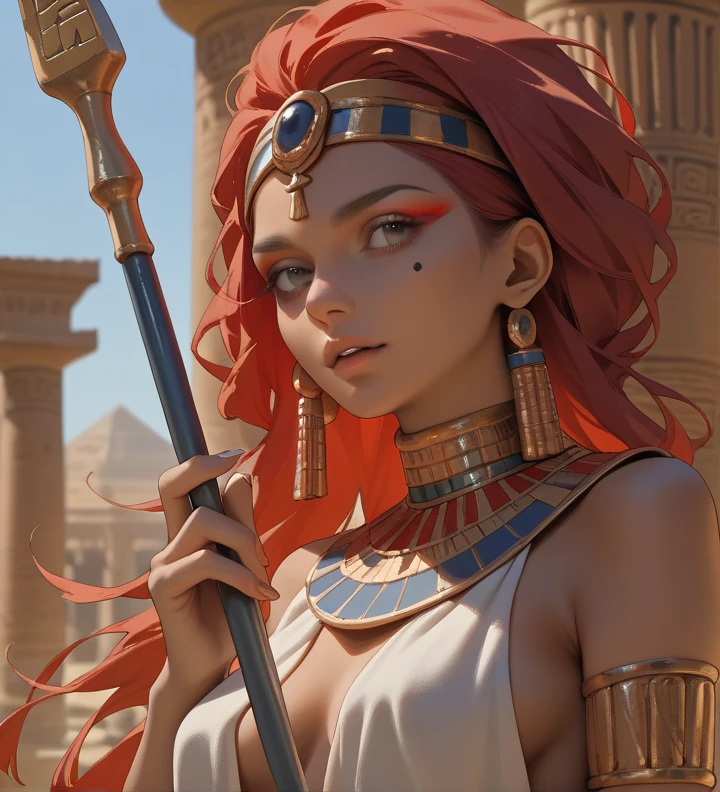 (best quality:1.3), (masterpiece:1.1), (illustration:1.2), (ultra-detailed:1.2), beautiful detailed eyes, (Extremely detailed background:1.1), 
<lora:sam_yang_offset_right_filesize:0.8>, sam yang, <lora:GPTS6 Hella-sthetic_424353:0.9>, (red theme:1), (horror:1.25), 
 (veil dress, see-through), egyptian,  (magazine, magazine cover background, simple background:1.1), (egyptian princess:1.3), 
(scenery, detailed scenery),  
 , 
dynamic pose, 
upper body, 
dynamic angle,  
looking back, 
(facing down:1.2), 
 looking down, 
(mature), 
delicate tiny breasts, 
golden eye, 
[orange hair|rainbow hair], 
short hair, 
hair over eyes, 
intricate hair ornaments, 
Tanning Brown Skin, lustrous skin, 
thin body
freakles, body freakles,