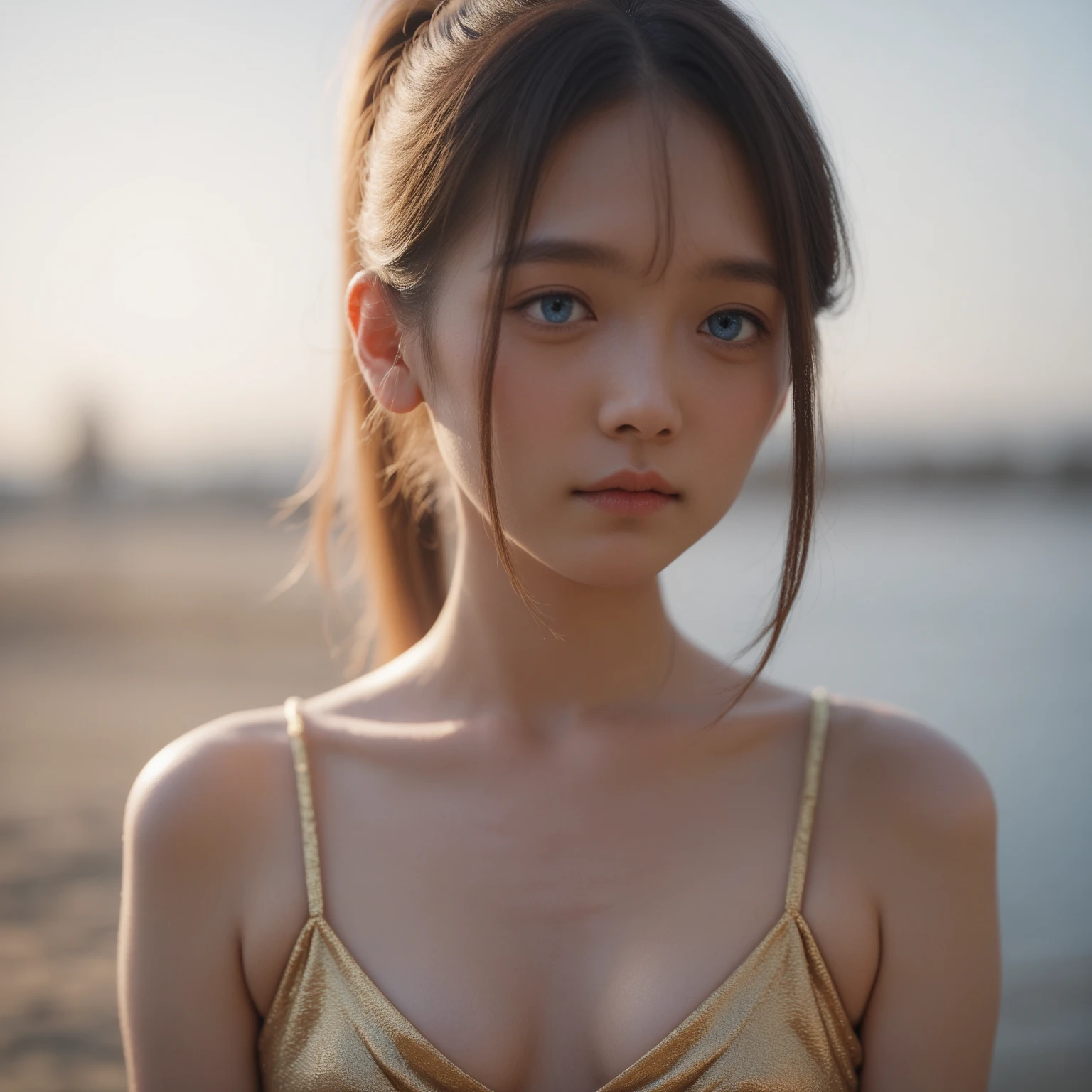 ((Yellow colour)), adorable, 1 girl, (face to face), 10 years old, baby face, happy, medium portrait, (face details: 1), (eye details:1), ((naked big breasts)). wearing transparent transparency mini apron, .. Cute posed. proportional body. Ultra High Res. realistic: 1.4, UHD, poke a bun Hairstyle , lace