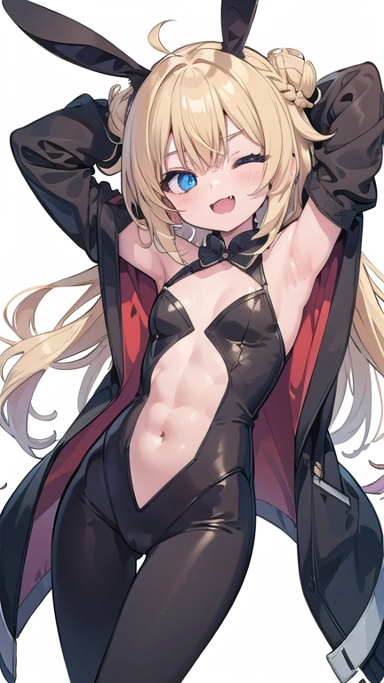 Masterpiece, Best Quality, illustration, city, 1girl, Mordred \(fate\), collarbone, Detailed blond hair ponytail braid, green eyes,,navel,thigh-high, covered_pussy,flat_chest,long_sworddangerousbeast,elbow_gloves,
,wolf_tail,wolf_ears,fang,happy,nihil,smile,spread_legs,claw_pose,armpits,open_mouth,angry,squat,bikini_bottoms,rise_hands,Highquality_hads,perfect_fingers,oil