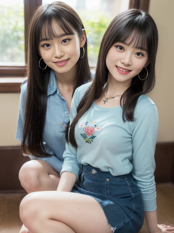 18-year-old high school girl in a light blue miniskirt