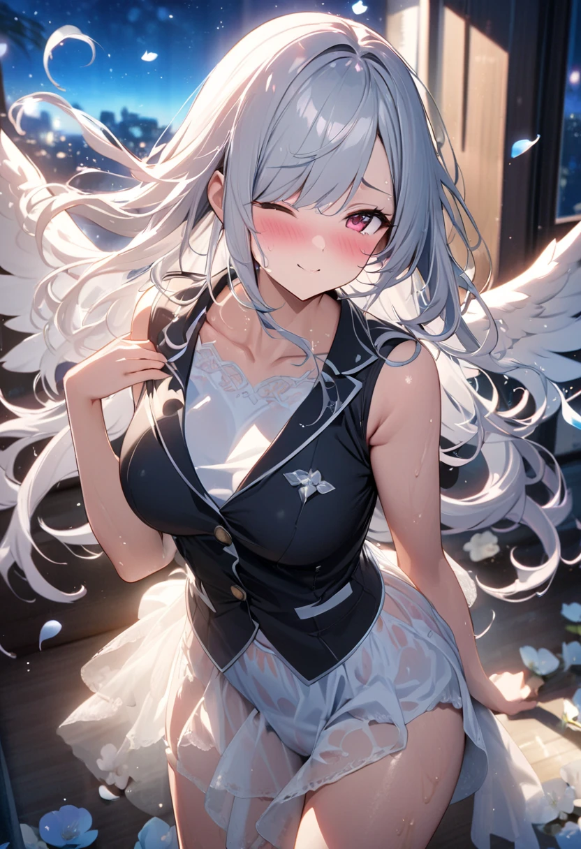 see through,Beautiful and fair、Radiant Skin, 3 Up, Gorgeous, bright, Refreshing and gentle expression, Perfect beautiful face、Beautiful shiny bangs, A very beautiful girl, Eyeliner, Very perfect eyes,Very large breasts,Grooves reveal original skin,Muscular body,White lace suspenders,Hatsune Miku
