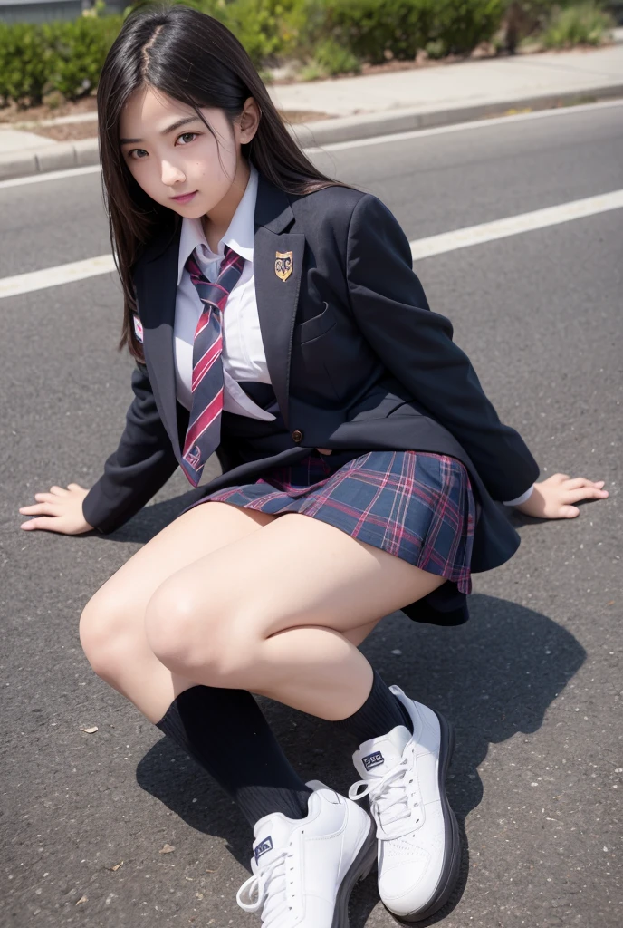 en 8K,highest qualityr,Imagen real,Detalles intrincados,Super high resolution,Campo de profundidad,Pieza Masuter,Luz natural suave,Pro Lighting,1 chica en,(cute little:1.2),An extremely beautiful 17-year-old girl,Un ojo detallado,((ojos marrones)),(brown hair),(de pelo corto),(flequillo piel sin ley,piel brillante,piel blanca clara,piel fina,pechos grandes y llenos,((Perfect Anatomia,Mano bonita,Mano perfecta,Cinco dedos conectados a la palma de la mano,Manos precisas sin incongruencia)),Piernas crudas perfectas,Piernas delicadas,proporciones perfectas,Un sexy,pecho visible,((Uniforme de colegiala japonesa)),((Uniformes escolares mini falda)),(corbata),Calcetines negros,Zapatos de piel Chano,en cuclillas en lo profundo de la ciudad,La entrepierna es visible,Show me your panties around town,Both legs are bent,The legs are open in an M shape,,Puedo ver bragas,Muslos delicados visibles desde el frente