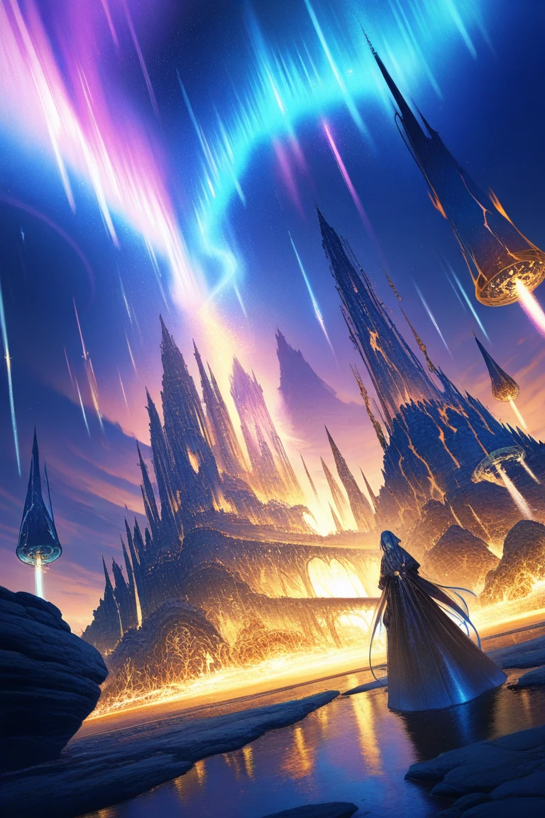 ultra-realistic, cinematic lighting, hyper-detailed rendering, 4k HDR, photorealistic textures, professional grading, perfect symmetry  
colliding golden fractals, cobalt-blue crystalline shards, molten gold droplets, neon-blue energy cores, radiant aurora trails, geometric mandala fusion, kinetic tension, metallic-liquid hybrid forms  
gradient void transitioning from midnight navy to obsidian black, subtle radial glow, prismatic refraction effects, ambient particle sparks  
neo-futurism meets baroque extravagance, luxury techwear aesthetic, biomimetic architecture style, avant-garde jewelry design, chromatic minimalism, duotone maximalism  