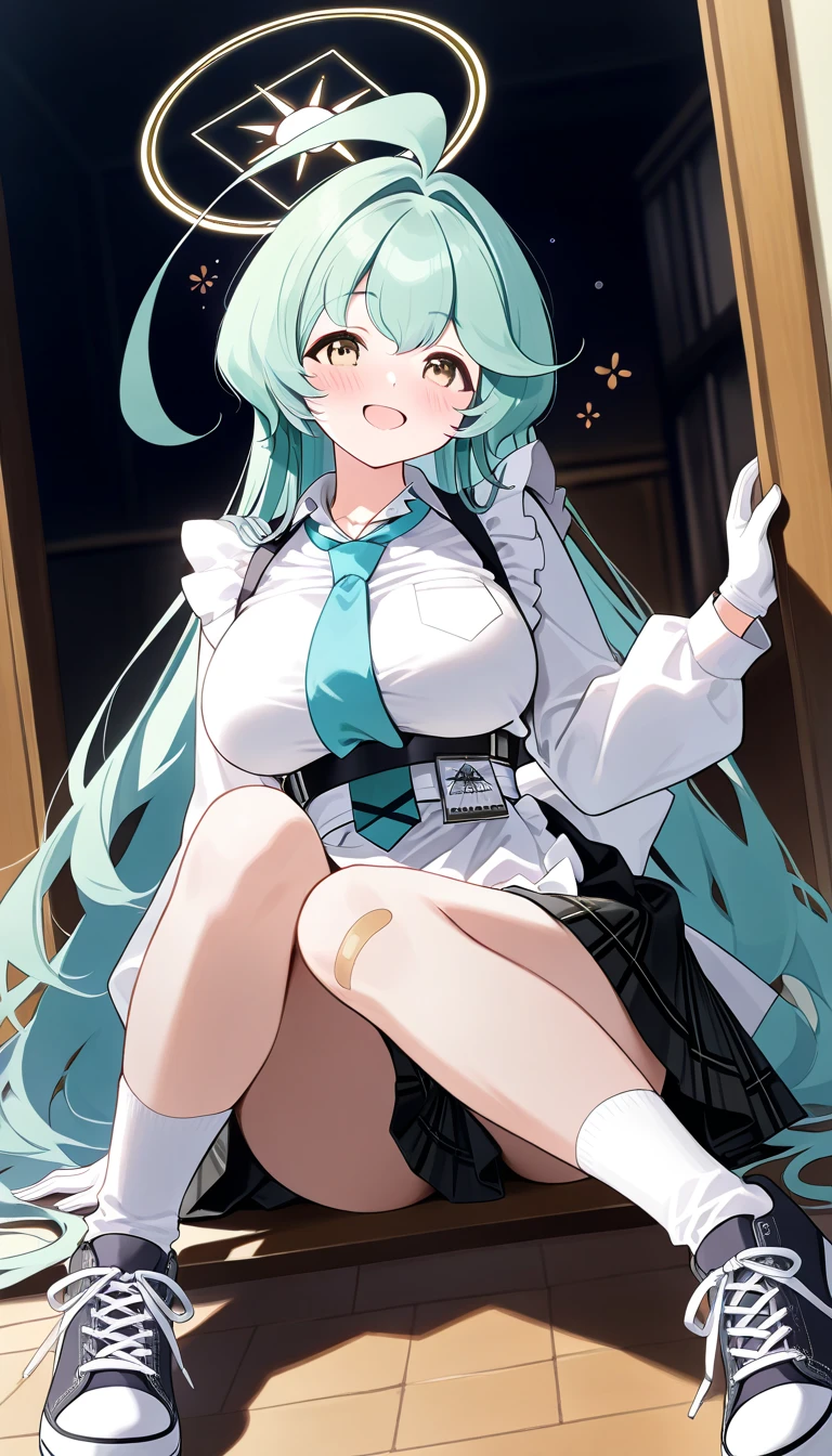 1 girl, alone, highest quality, masterpiece, High resolution,
Hama wave \(KanColle\),
hair above eyes, 片方のhair above eyes,
hair ribbon, single blade, hair on shoulders,
, dress, halter neck, white shirt, bow, bowtie, gray pantyhose, boots, brown footwear,
Hama wave \(KanColle\), Ahoge, 1 girl, blue skirt, The cleavage is open, small breasts, (from below:1.2), bent down, blush, highest quality, masterpiece, perfect lighting, panties,bra,((nsfw)),skirt lift