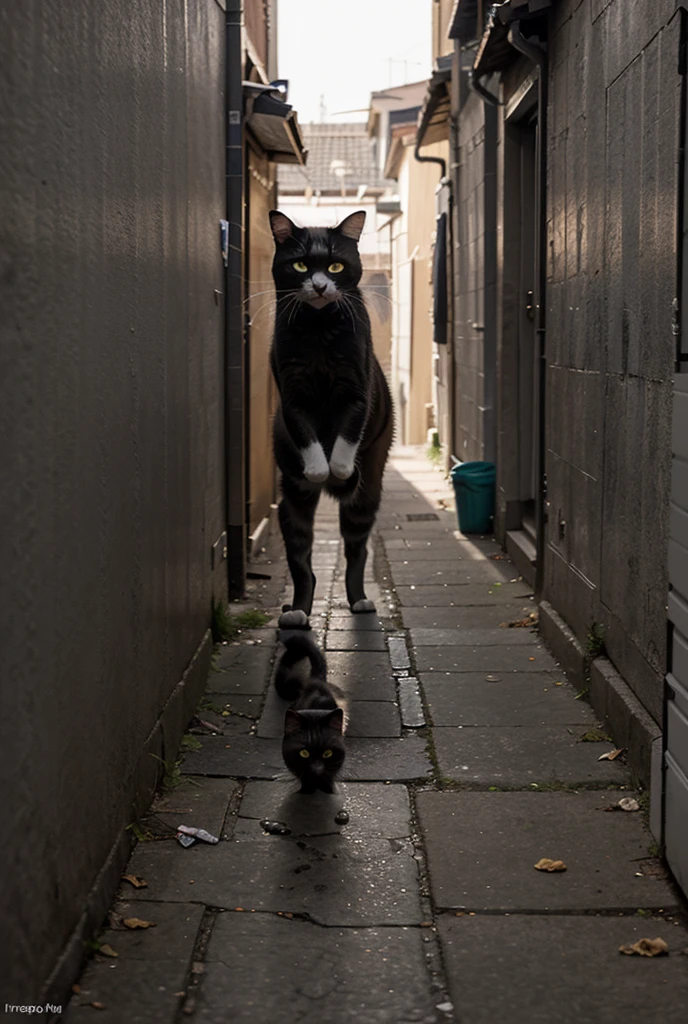 GENERATE A SKINNY CAT, AND WITH SEVERAL PEOPLE LOOKING AT HIM