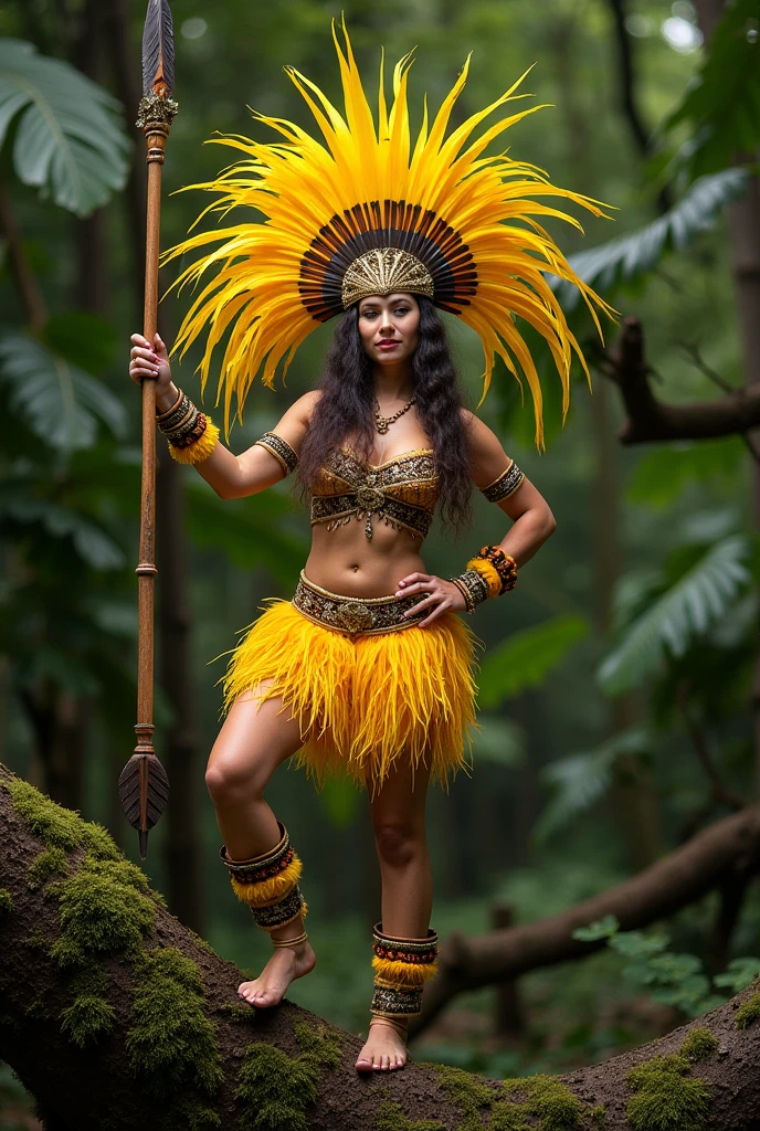 Beautiful woman in insanely complicated Mayan shaman costume