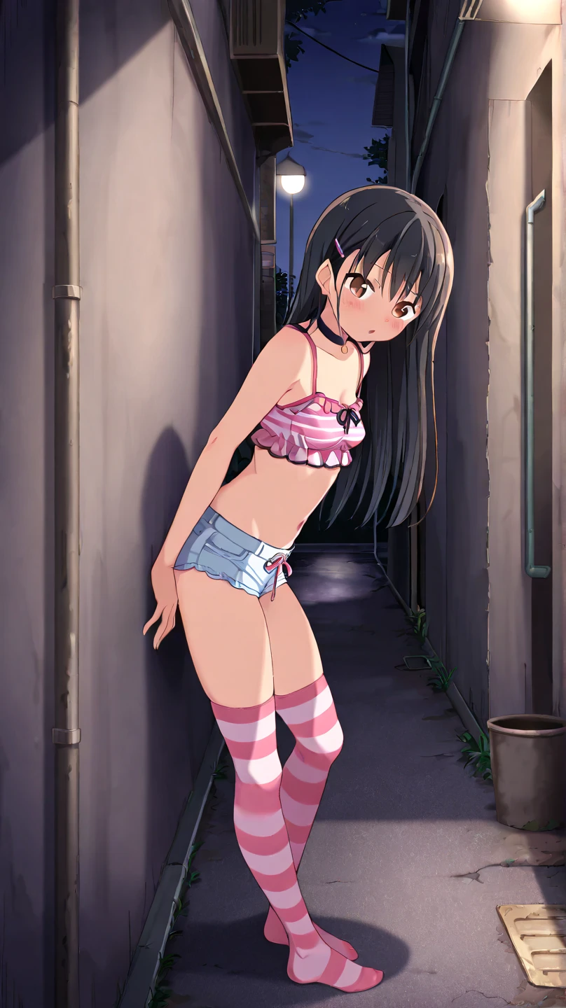 masterpiece, The best quality, the highest quality, photorealistic, perfect anatomy, perfect face, Perfect eyes,
pandballgt, 1 girl, black eyes, black hair, short hair, orange scarf, pants, Gloves without fingers, Red shirt, Crop above, outdoor, nina, women,((show panties)), ((show legs)),pose sexy