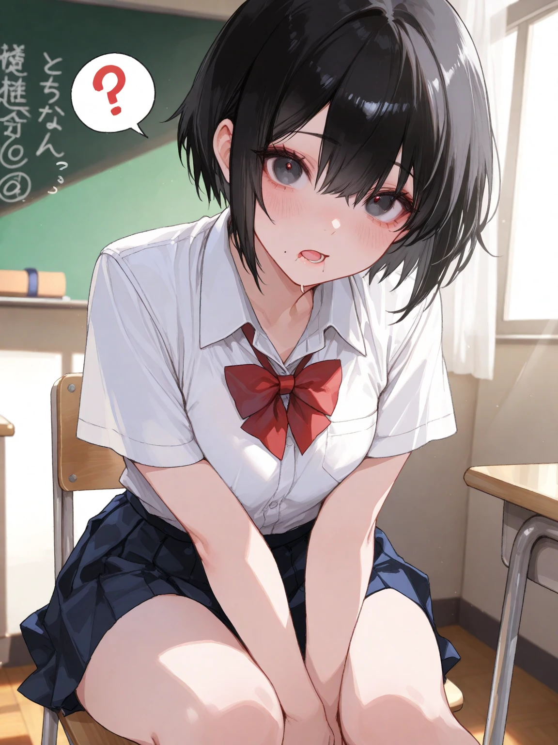 Black lace-up boots，white pantyhose，blush害羞，classroom scene，girl，short black hair，((absurd)), ((on the table)), (best quality), (lens flare), (Super detailed), (beautiful), ((cute girl)), alone, beautiful face, White skin, on the table, (10 years old: 1.3), , 、A girl goes to the toilet、 permanent, is crying, close her eyes, tears flow from eyes, Embarrassment comes from, blush), (girl is peeing: 1.2),, look away, sitting, Awkward, blush, The mouth opens slightly, classroom (girl leaking urine): 1.5)
