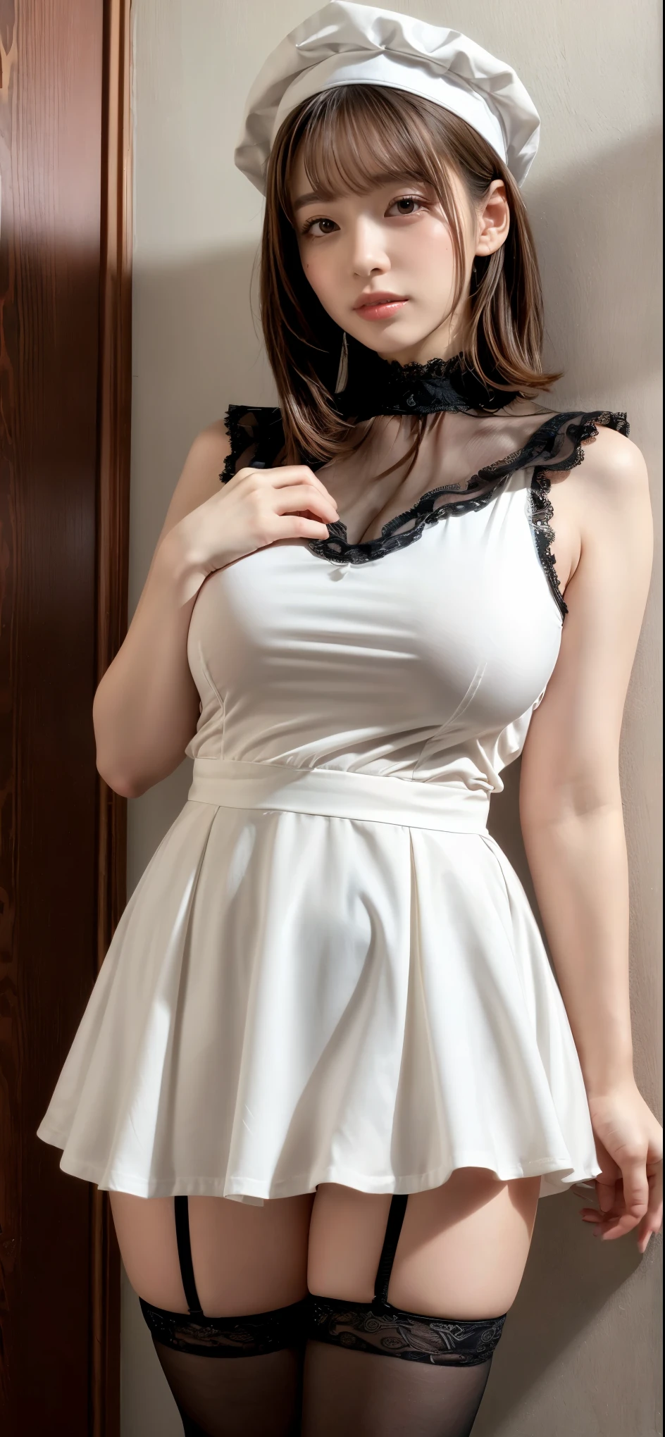 The same woman dresses in lace