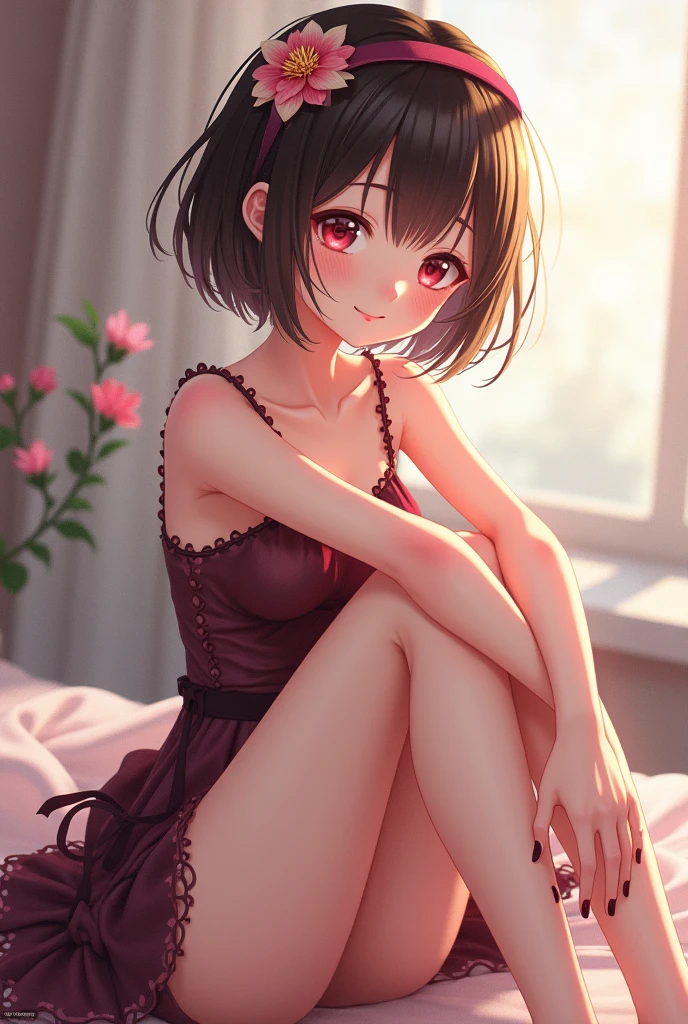Hu tao, feet, black nail polish, anime, cute, 4'9 foot, 20 years old, showing foot