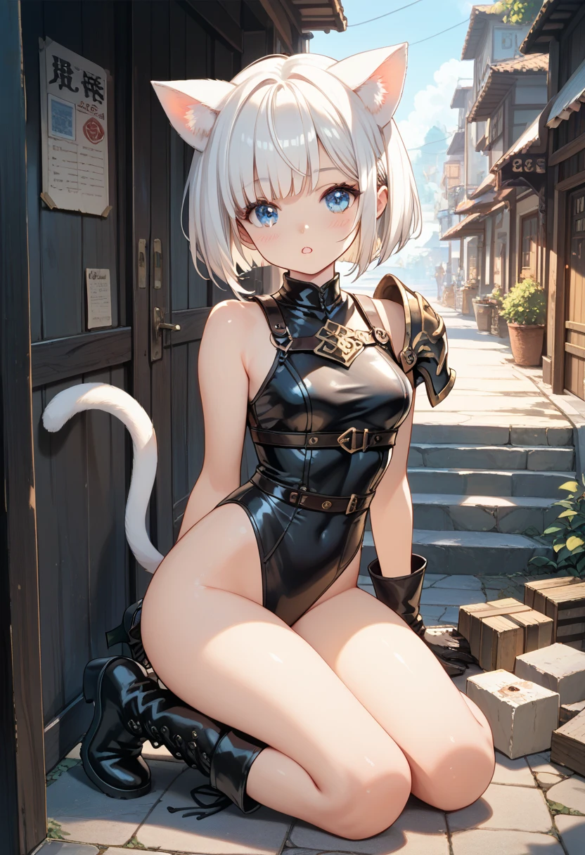 Huge kitty (Angora) and (tiny) girl, full body view , High resolution , 8k , octane render , 3D highlight --auto --s2