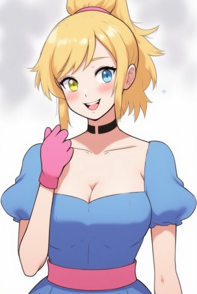 The breasts are very large.,cute smile,Cleavage Cutout