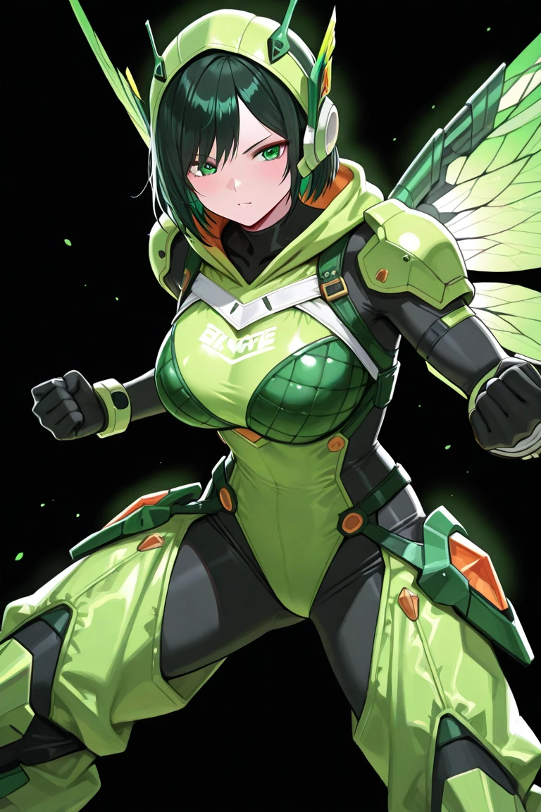 Bug Girl,Mantis Girl,Anthropomorphic insects,anthropomorphic praying mantis,Dark green and dark green,Compound eyes on head,额头上戴着Goggles,Goggles,护眼Goggles,昆虫复眼Goggles,Insect Helmet,Insect decoration,triangle head,镰刀arm,arm,arm上长着镰刀,arm,sickle hand,Machete Hand,Sickle,镰刀arm,Insect abdomen,Insect abdomen,Big breasts,Huge breasts,Bodysuit style,Huge buttocks,Wide ??????,Hips wider than shoulders,Fighting Stance,Fighting Stance,Close-up above the waist