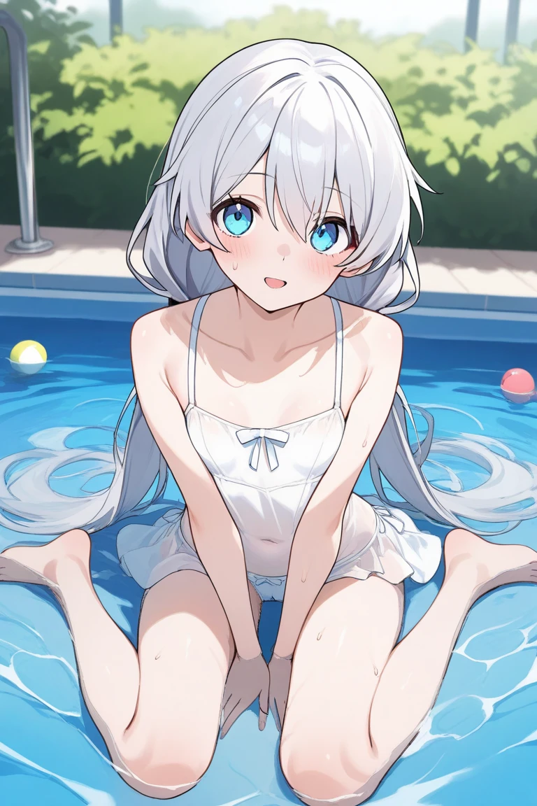 girl,tinas,Lying position,Bath,Bareleged,bathing towel,Forgot to wear shoes,Lateral face,navel,white color hair ,the shy,soles of feet,Bigchest