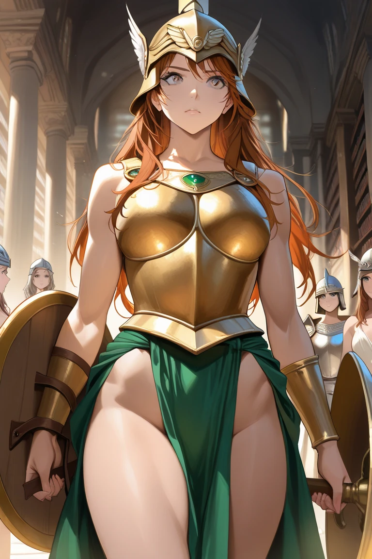 (1 girl with group of orcs), queen green dress with extremely generous cutout, maternal-milf, mellow mature expressionb, medium-long brown hair, queen tiara, sweaty and sexy shiny armpits:1.2, salto alto queenly stilletto, ((Meia-noite)), (at isekai-fantasy castle hall at meia-noite), grumpy woman, anime sky style, best qualityer, high resolution, 1 girl, ntrman goblin queen, perspiring, (abundant generous breasts), bobbing breasts:1.1, fleshy constitution, big thick arms, beautiful  face, seductive brunette-beige medium hair:1.1, half-closed eyes, look kind of serious, [smug face], beautiful long legs, Body cute, beautiful nose, Beautiful character design, bangss, purples eyes, ((thick pubic hair:1.25)), standing - legs apart:1.35, (looking ahead at viewer), cowboy shot, full body photo side view:1.1, ((I&#39;m surrounded by a group of orcs:1.5)), -auto
