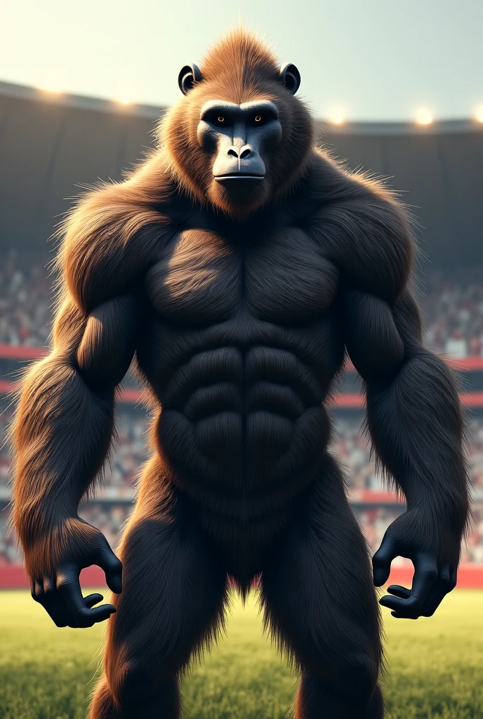 Wrestler, Donkey Kong, full body, brown, cinematic still, cinemascope, (best quality, masterpiece), very aesthetic, perfect composition, intricate details, ultra-detailed, vivid colors