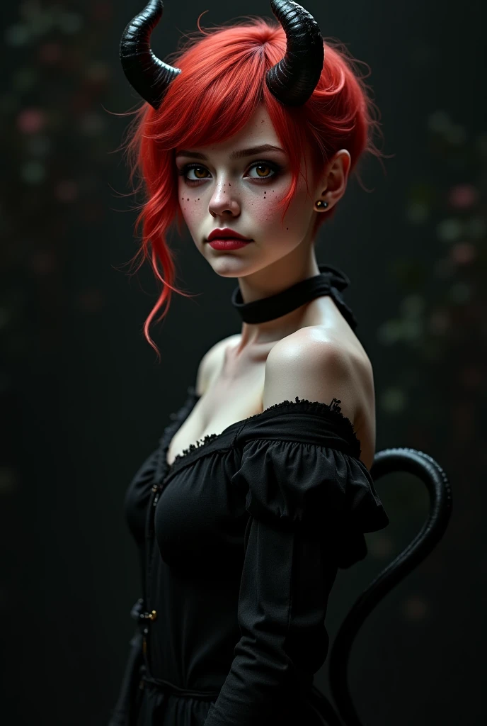 gothic girl, short red hair, sucking a ????, detailed facial features, moody expression, leaning forward, pale skin, dark clothing, ornate gothic setting, dimly lit room, candles, cobweb, stone walls, HDR, photorealistic, 8K, professional illustration, dark fantasy, dramatic lighting, muted color palette, deep shadows