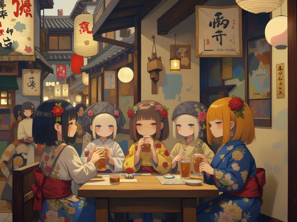One angel wearing a yukata after a hot spring bath(Little Girl:1.5)(Small body) (eyelash:1.2) (Mid-length hair:1.4), (Blue eyes)(Big Breasts:1.3)High Contrast

